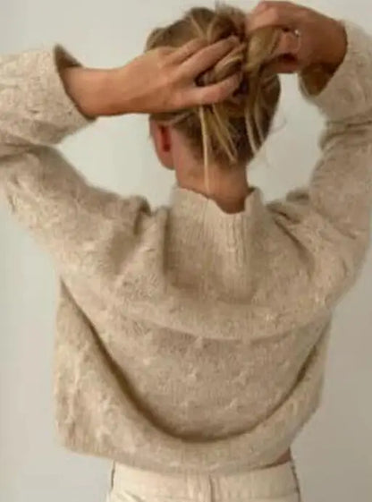 Women's Sweater Spring Autumn High Neck Casual Versatile Loose Solid Color Warm Long Sleeved Pullover Knitted Sweater