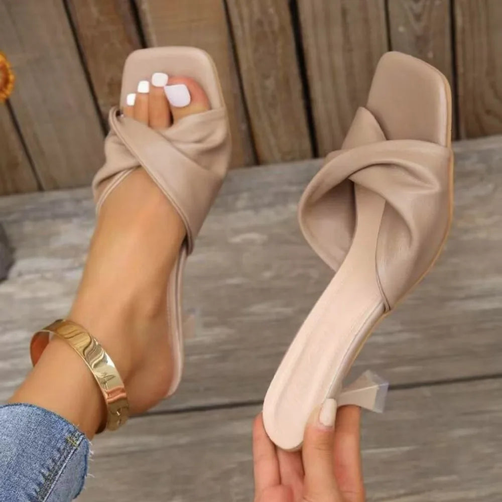 Fashion Summer Women Shoes New Handmade Square Open Toe High Heels Outdoor Fashion Slippers Wedding Party Fashion Party shoes