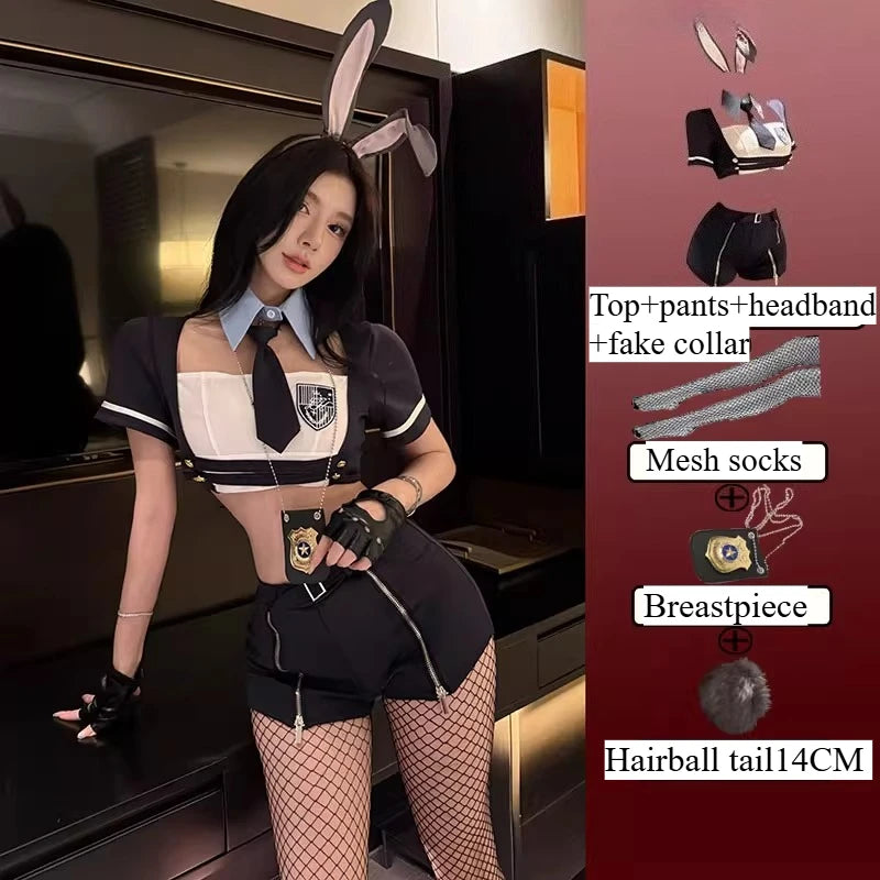 New Sexy Rabbit Search Officer Adult Women Cosplay Costume PoliceWomen Uniform Bunny Girl Stage Perfermance Fancy Suit NightClub