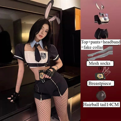 New Sexy Rabbit Search Officer Adult Women Cosplay Costume PoliceWomen Uniform Bunny Girl Stage Perfermance Fancy Suit NightClub