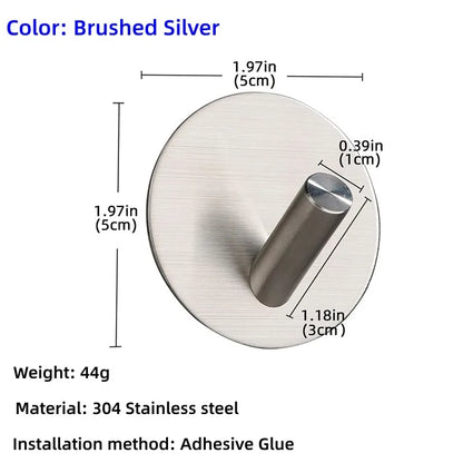 High Quality 304 Stainless Steel Self Adhesive Hooks Shower Bath Hook Kitchen Hanger Bathroom Hook Household Wall Hanger