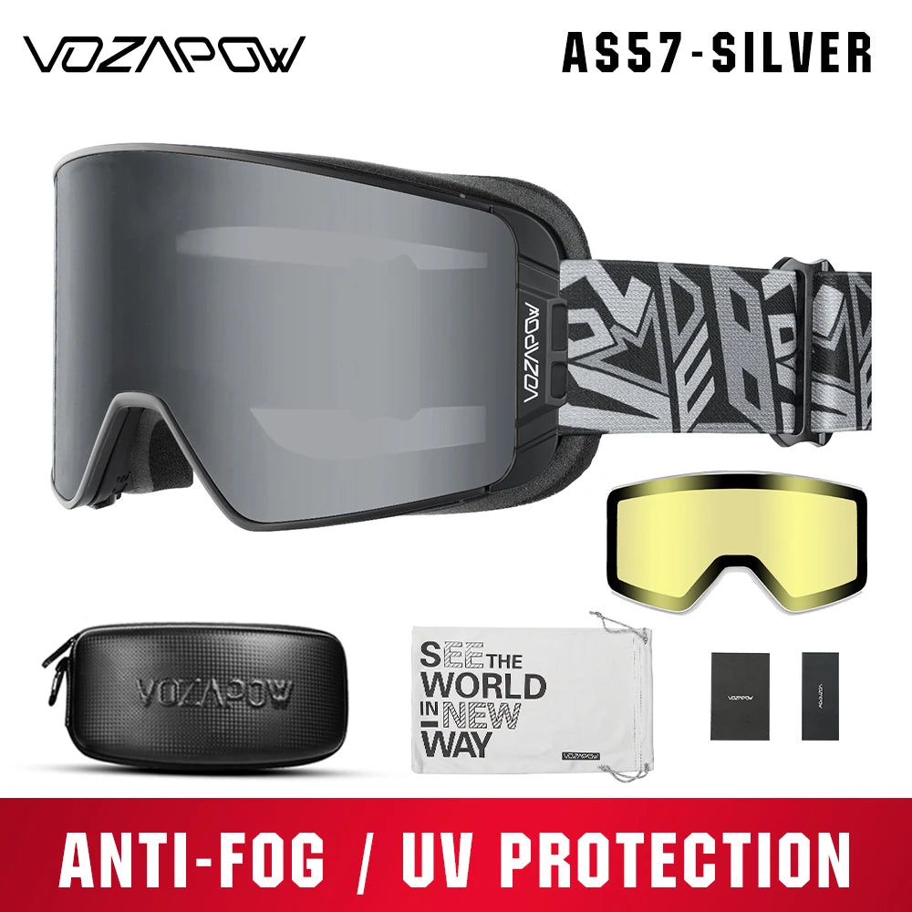 Vozapow Ski Goggles Magnetic Double Layer Anti Fog Professional Skiing Mask Men Women Super View Snowboard UV400 Snow Sunglasses