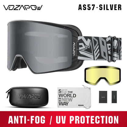 Vozapow Ski Goggles Magnetic Double Layer Anti Fog Professional Skiing Mask Men Women Super View Snowboard UV400 Snow Sunglasses