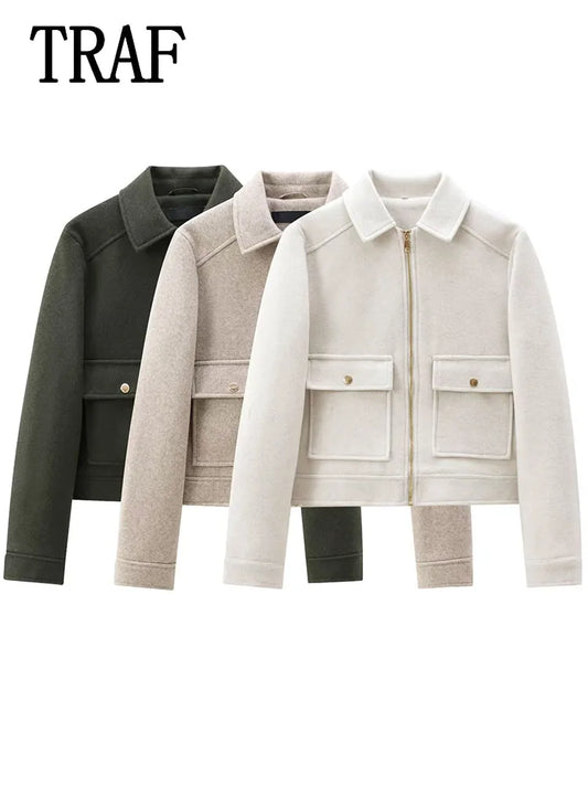 Women's Zipper Jacket Coat New Winter Long Sleeve Pocket Outerwear Coat Short Street Elegant Women's Jacket