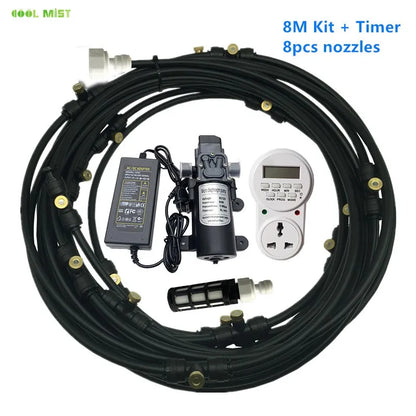 A29 Outdoor Misting Cooling System 12V Water Pump Kit Fog Nozzle For Greenhouse Garden Patio 8M -18M Timer Smart Irrigation Kits