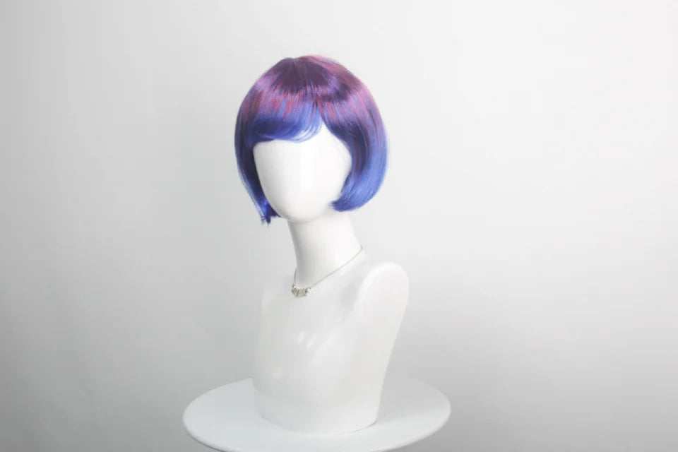 Colorful Gradient Wave Head Synthetic Wig for Women Anime Party Cosplay Birthday Party Wig with Bangs