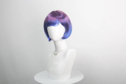 Colorful Gradient Wave Head Synthetic Wig for Women Anime Party Cosplay Birthday Party Wig with Bangs