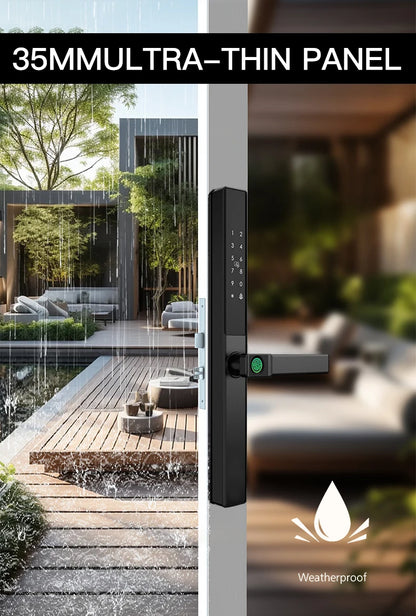 Waterproof Sliding Door Smart Lock Tuya WiFi Fingerprint Digital Code RFID Card Anti-Lock Aluminum Double-Side Electronic Lock