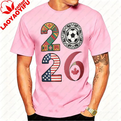2026 USA Canada Mexico Soccer T-Shirt Cotton Shirt Tribal & Flag Graphic Tee, Ideal Gift for North American Football Enthusiasts
