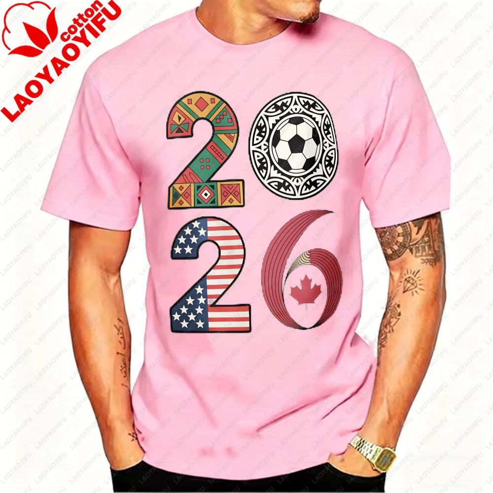 2026 USA Canada Mexico Soccer T-Shirt Cotton Shirt Tribal & Flag Graphic Tee, Ideal Gift for North American Football Enthusiasts