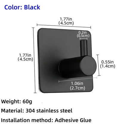 High Quality 304 Stainless Steel Self Adhesive Hooks Shower Bath Hook Kitchen Hanger Bathroom Hook Household Wall Hanger