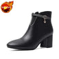 Leather Waterproof Women's Ankle Boots Round Toe Elegant Luxury Heeled Female Short Shoes Autumn Winter Warm Chic Pu Booties