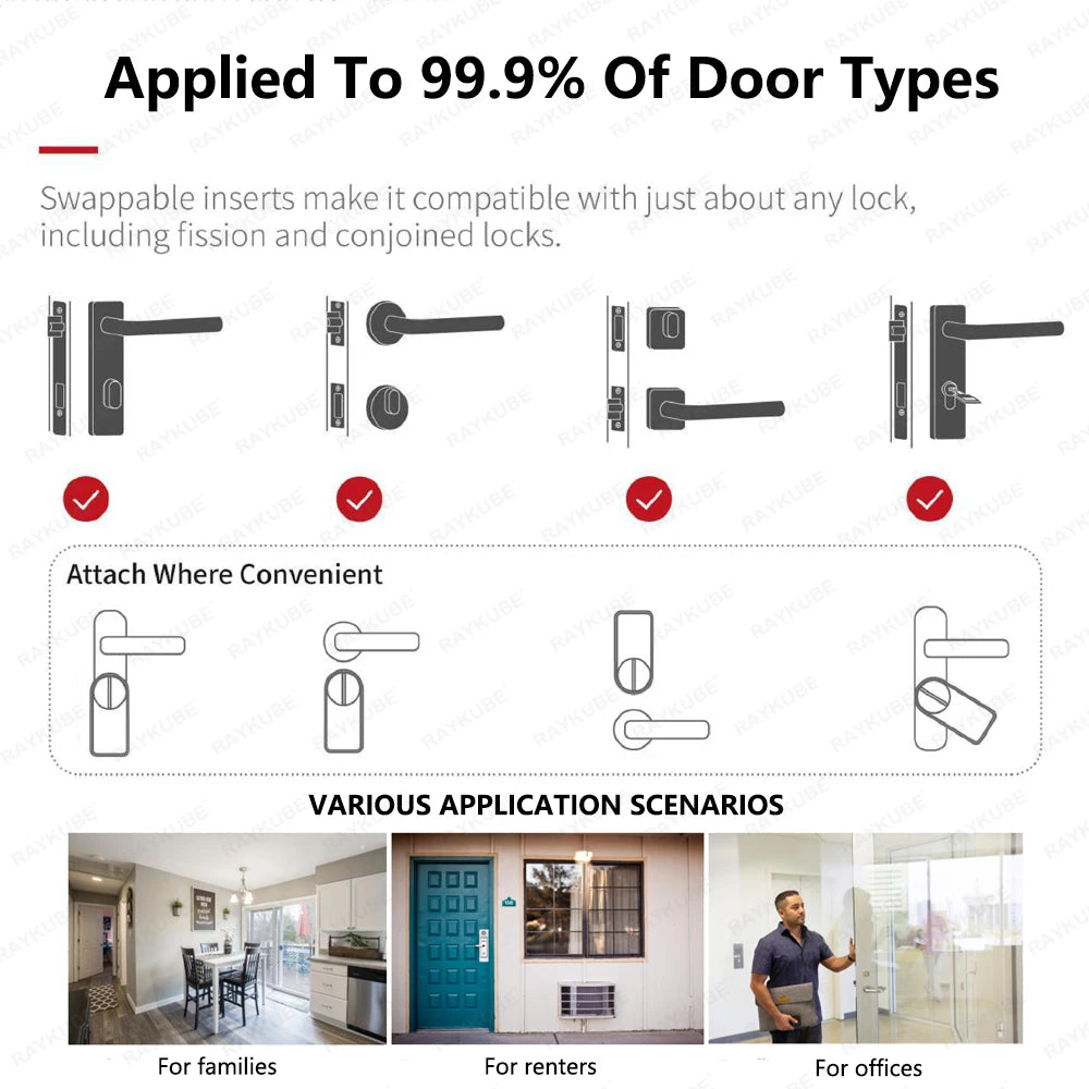 RAYKUBE A1 Pro Tuya BEL Smart Door Lock Set with Fobs/ Keypad/ Smart Key Tuya Remote Unlock Work with Alexa Google Assistant