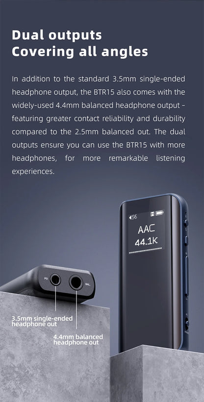 FiiO BTR15 Bluetooth 5.1 Headphone Amplifier DSD256 Receiver LDAC/aptX Adaptive with 3.5mm/4.4mm