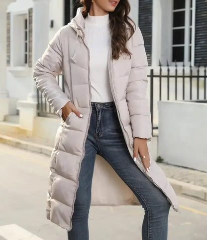 New Hooded Down Coats Women Medium Long Slim Fit Down Parkas Winter Warm Solid Casual Zipper Coat Stylish Outwear Autumn Jackets