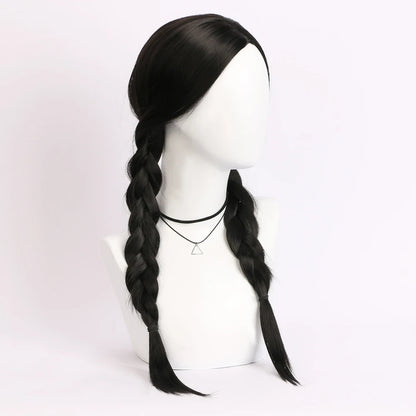 26 Inch Synthetic Black Braided Wig Hair With None Lace For Party Cosplay Daily Use Music Festival Christmas Halloween