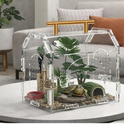 Acrylic Reptile Breeding Box with Handle Ventilated Spider Enclosure Magnetic Snap Closure Escape-Proof Hermit Crab Habitat