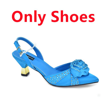 2025 Latest Italian Design African Women's High Heels Pointed Toe Sandals Party Wedding Party Shoes and Bags Set for Wedding