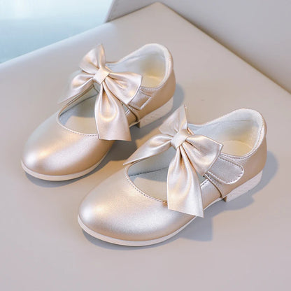 Girls Princess Shoes Shallow Bowknot Metallic Color Fashion Sweet Girl's Mary Janes Shoes Light Non-slip 26-36 Kids Ballet Flats
