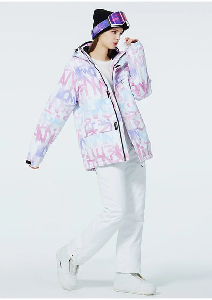 New Fashion Letter Women Ski Suit Winter Windproof Waterproof Snowboarding Jacket and Pants Snow Walking Clothes Female Snowsuit