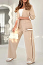 Pant Sets Women Wide Leg Pants Two Piece Set Button Coats Matching Sets Patchwork High Waist Elegant Trousers Pockets Sporty