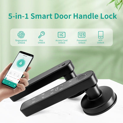 Tuya 5-in-1 Door Lock Smart Home Products Fingerprint Locks	Remote Control App Unlock Support Password IC Card Key Unlock