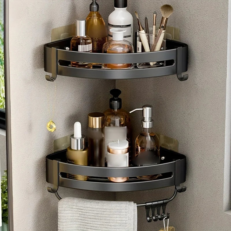 1pc Non-Drill Aluminum Bathroom Storage Rack - Wall-Mounted Corner Shelf for Shampoo, Makeup, and Accessories