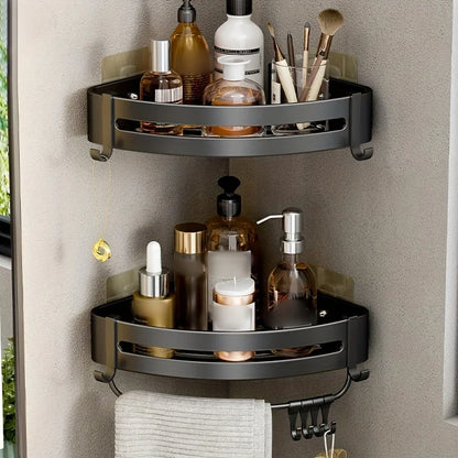 1pc Non-Drill Aluminum Bathroom Storage Rack - Wall-Mounted Corner Shelf for Shampoo, Makeup, and Accessories