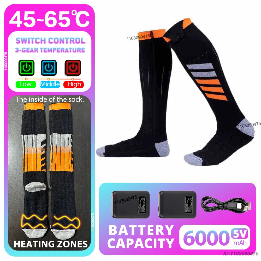 New Heated Socks for Men Women Rechargeable 6000mah Battery Electric Socks Winter Foot Warmer Outdoor Skiing Hunting Fishing