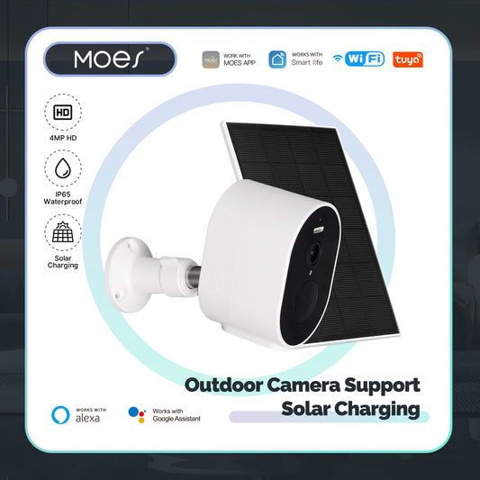 MOES Tuya WiFi 4MP HD Smart Security Camera Solar Charging IP65 Waterproof Full Color Night Vision Work With Alexa Google Home