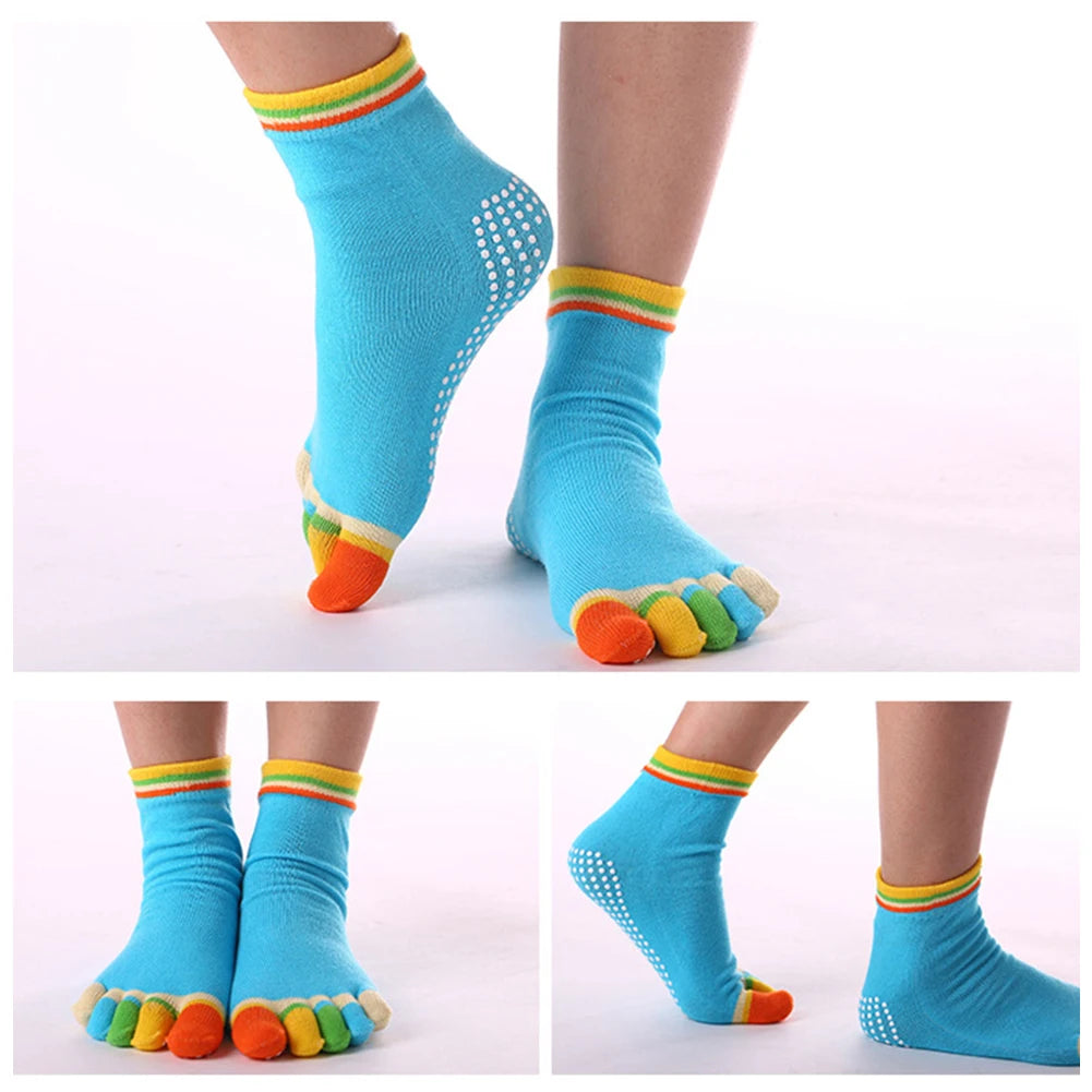 Women Colorful Yoga Socks Non-Slip Ladies Dance Socks Cotton Healthy Sports Five-toed Socks