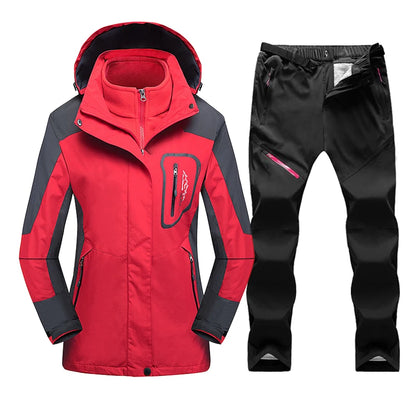 Winter 3 In 1 Ski Suit Women Waterproof Windproof Skiing Snowboarding Jacket Pants Set Female Warm Snow Costumes Outdoor Wear