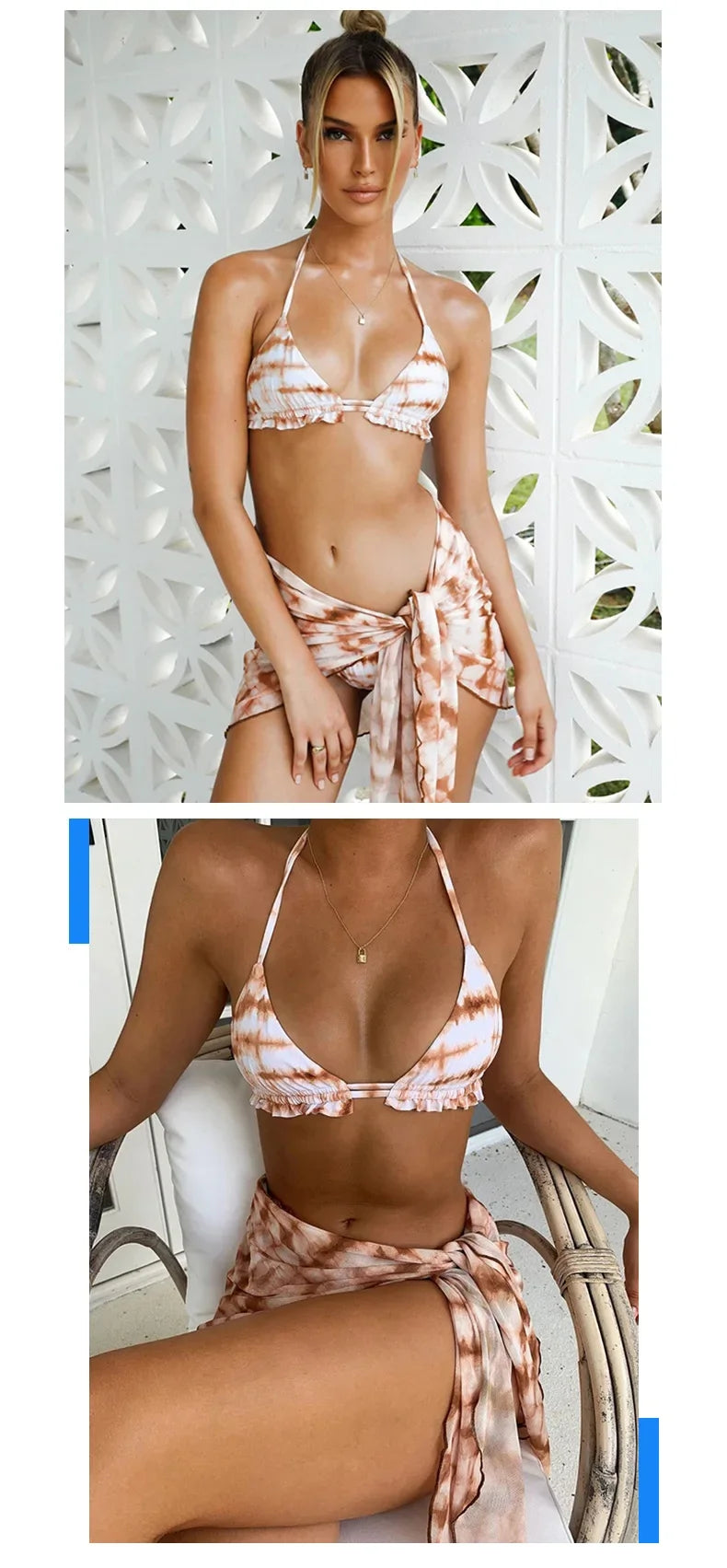 3 Piece Bikini Set Sexy Swimwear Swimsuit Women Triangle Leopard Rainbow Tie Dye Bikinis Set Bathing Suit Beach Skirt Cover Up