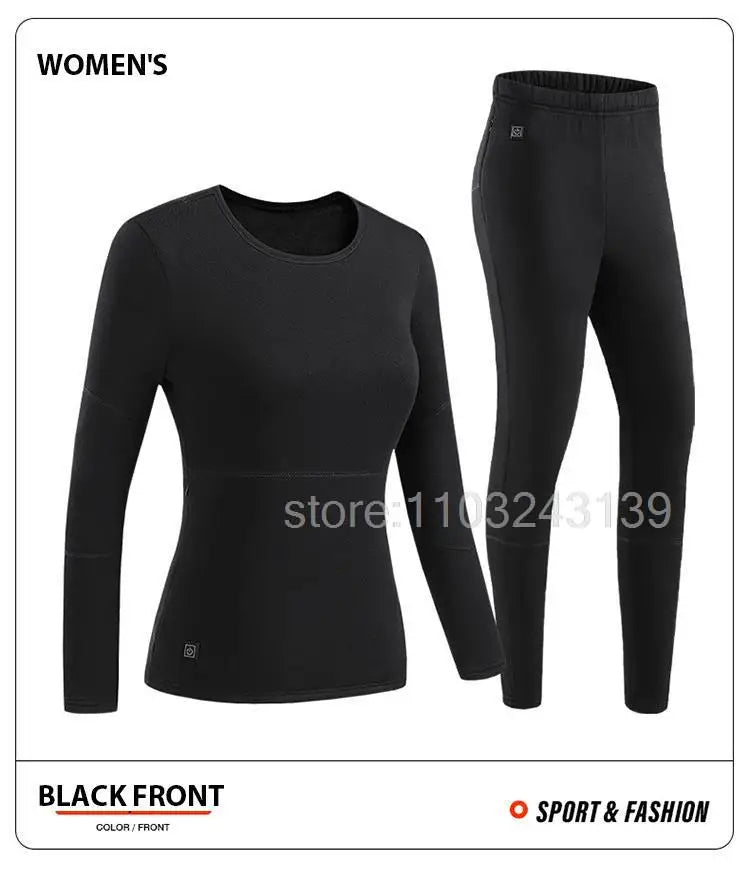 Winter Heated Thermal Underwear Men Heating Jacket Skiwear Heated Jacket Fleece Warm Top Pants USB Electric Heating Clothing