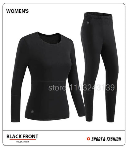Winter Heated Thermal Underwear Men Heating Jacket Skiwear Heated Jacket Fleece Warm Top Pants USB Electric Heating Clothing