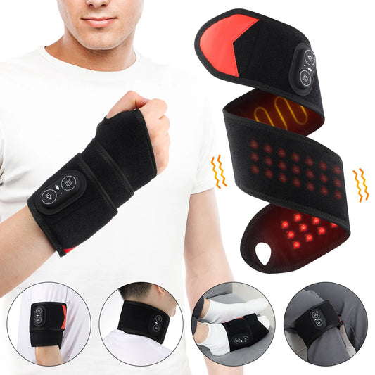 Red Light Therapy Wrist Protector 660nm 850nm LED Infrared Heating Pad Wrist Wrap 3 Levels Vibration Hand Massager Brace