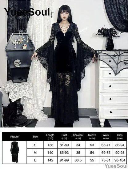 Halloween Gothic Grunge Punk Women Dress Long Sleeve Lace Slim Black Dresses 2025 New Y2K Harajuku Lolita Fairy Core Party Dress