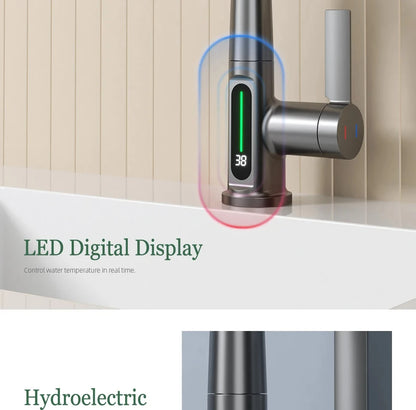 Waterfall Temperature Digital Display Basin Faucet Lift Up Down Stream Sprayer Hot Cold Water Sink Mixer Wash Tap For Bathroom