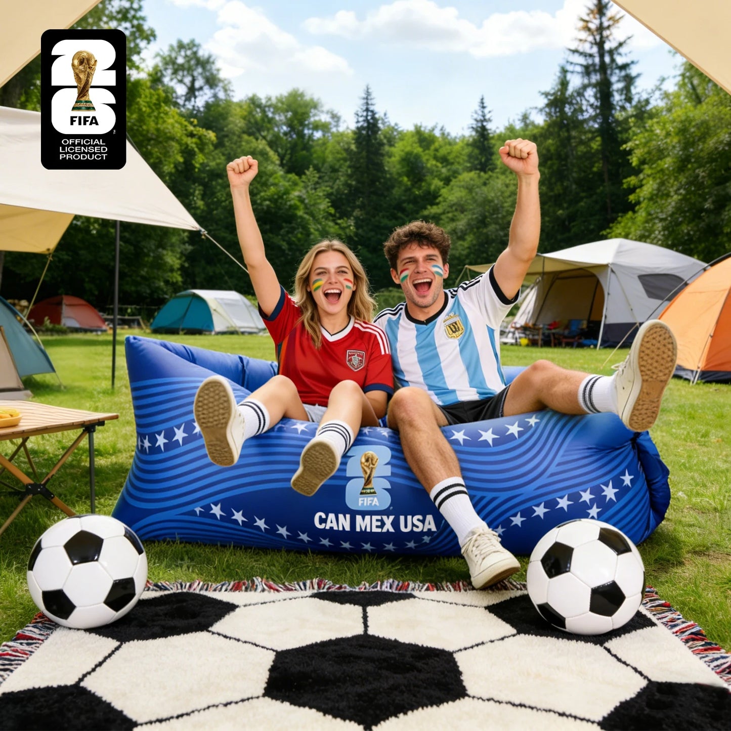 FIFA World Cup 2026 Inflatable Sun Lounger, Air Sofa Hammock Inflatable Couch for Camping Backyard Lakeside Balloon