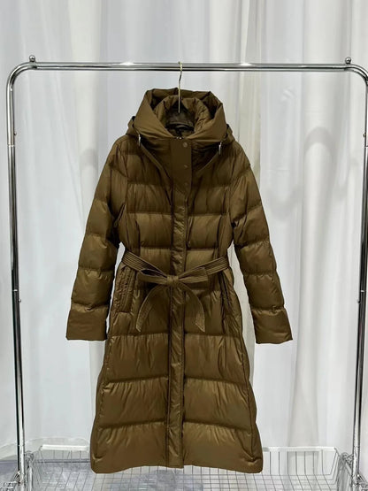 Fashionable Autumn Winter New 2025 Winter Women Thick White Duck Down Jacket Female Long Hooded Puffer Coat Ladies Outerwear