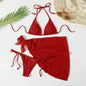 Sexy Three Pieces Bikini Set Women Summer Bikini With Sarong Skirt Solid Color Triangle Cup Tie Up Female Swimwear Swimming Suit