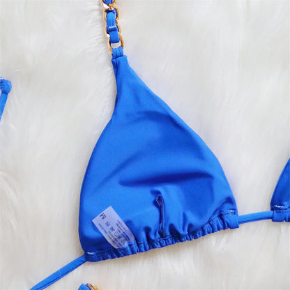 Metal Ring Halter Scrunch Butt Thong Bikini Women Swimwear Female Swimsuit Two-pieces Bikini set Bather Bathing Suit Swim V4391