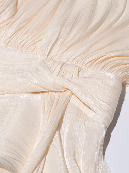 TWOTWINSTYLE Elegant Ruched Mini Dress For Women Round Neck Lantern Long Sleeve High Waist Temperament Dresses Female Fashion