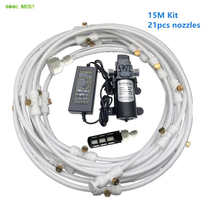 A29 Outdoor Misting Cooling System 12V Water Pump Kit Fog Nozzle For Greenhouse Garden Patio 8M -18M Timer Smart Irrigation Kits