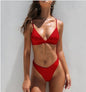 Summer Solid Beach Swimsuit Swimsuits for Women Sexy Halter Swimwear Swimsuit Thong Female Bikini Sets Orange Pink Yellow