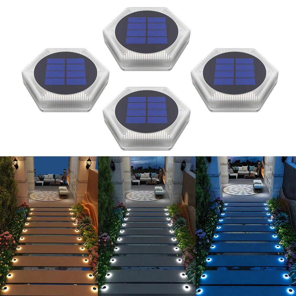 Blue Solar powered Outdoor LED Garden Lights Auto On/Off Waterproof IP68 Step Railing Stairs Yard Patio Pathway Driveway Light