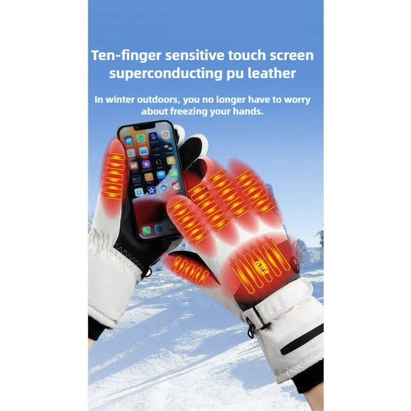 Smart Heated Ski Gloves USB Recharge 3-Heat Carbon Fiber Waterproof Touchscreen LED Digital Temp Winter Snowboard Cycling