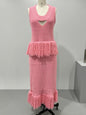 Designed Polka Dot Knitted Long Dress V Neck Hollow Out Fringe Hem Dresses 2025 Summer New Women's Elegant Party Evening Gown