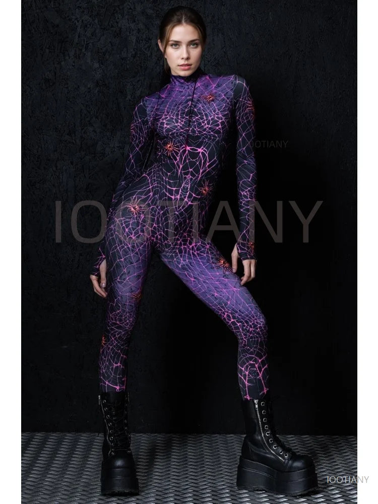 Sexy Web Magic Spider Bodysuit Punk Gothic Couple Role Play Jumpsuit Carnival Slim Fit Tight Costume Halloween Theme Party Suits