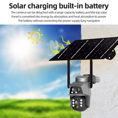 4G Solar Camera Outdoor Dual Lens 8MP 4K WiFi PTZ IP Security Camara With Solar Panel CCTV Built in Battery Auto Tracking Cam